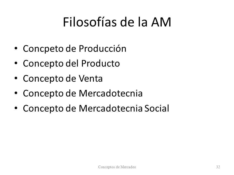 Filosofías de la AM Concpeto de Producción Concepto del Producto