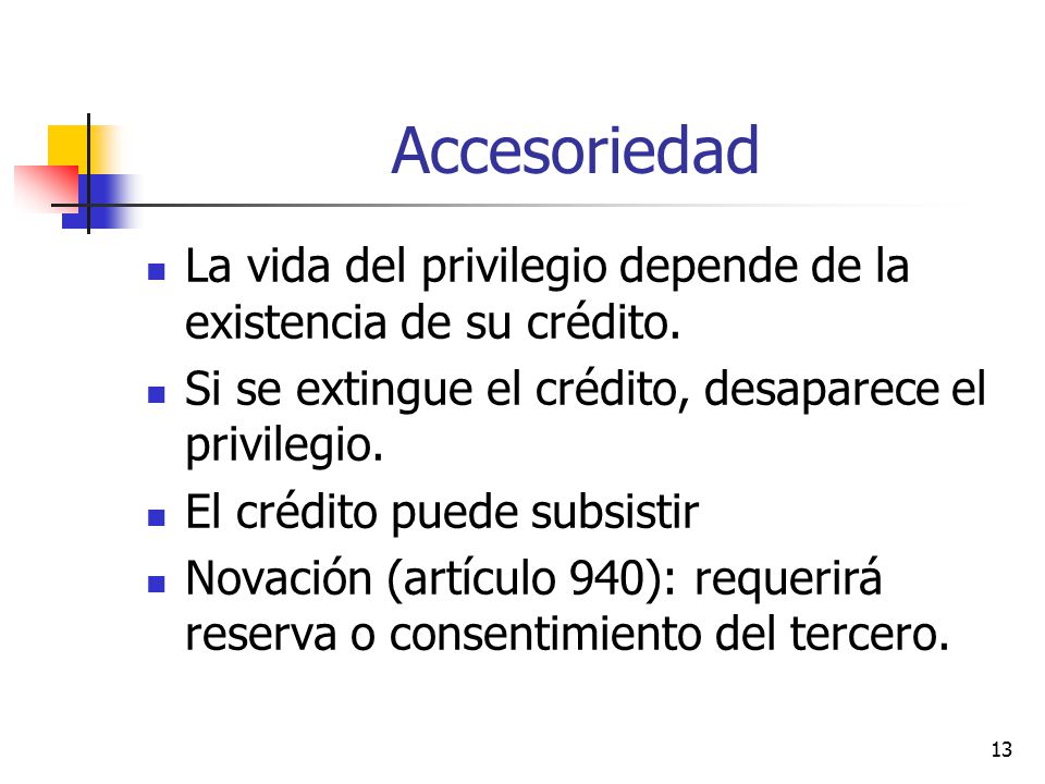 Accesoriedad La vida del privilegio depende de la existencia de su crédito. Si se extingue el crédito, desaparece el privilegio.