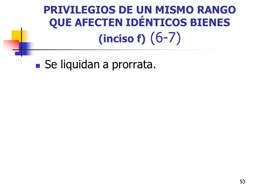 PRIVILEGIOS DE UN MISMO RANGO QUE AFECTEN IDÉNTICOS BIENES (inciso f) (6-7)