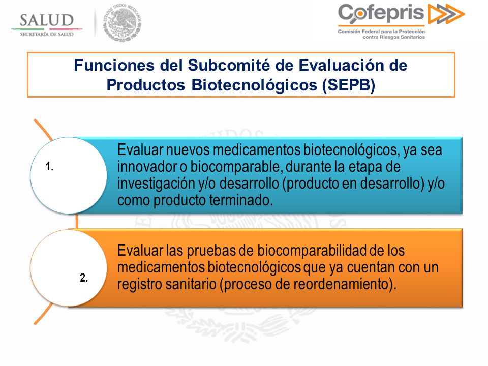 Funciones del Subcomité de Evaluación de Productos Biotecnológicos (SEPB)