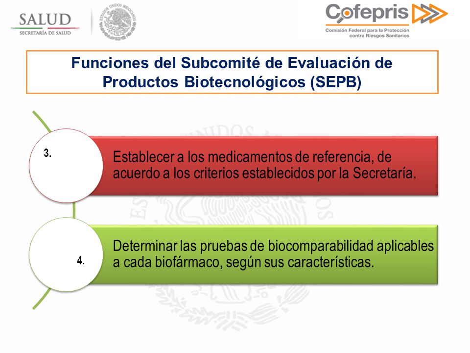 Funciones del Subcomité de Evaluación de Productos Biotecnológicos (SEPB)