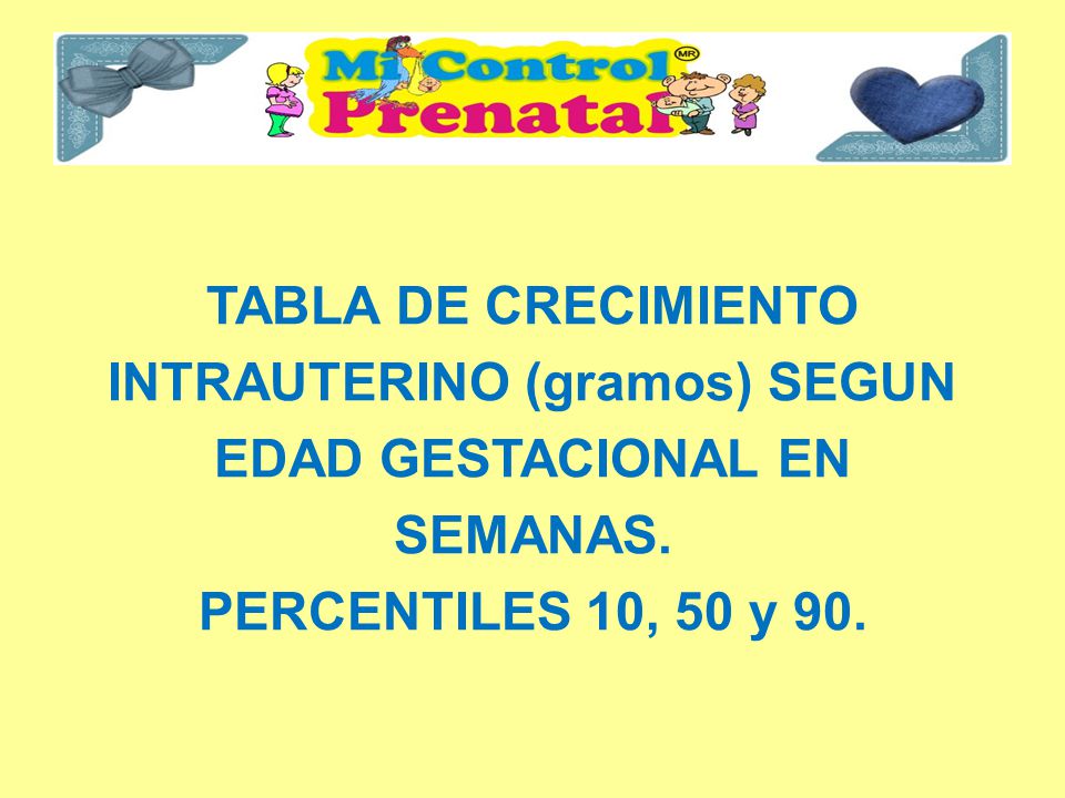 TABLA DE CRECIMIENTO INTRAUTERINO (gramos) SEGUN EDAD GESTACIONAL EN SEMANAS.