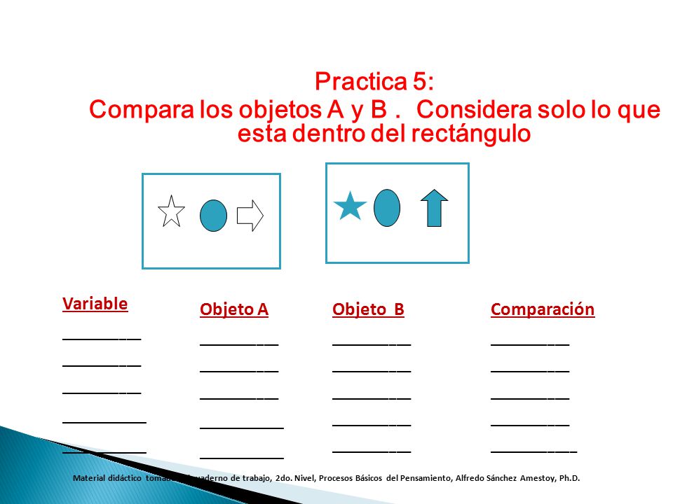 Practica 5: Compara los objetos A y B . Considera solo lo que esta dentro del rectángulo. Variable.
