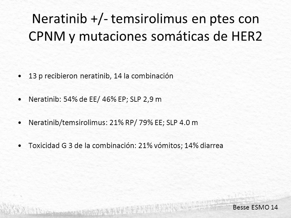 Neratinib +/- temsirolimus en ptes con CPNM y mutaciones somáticas de HER2