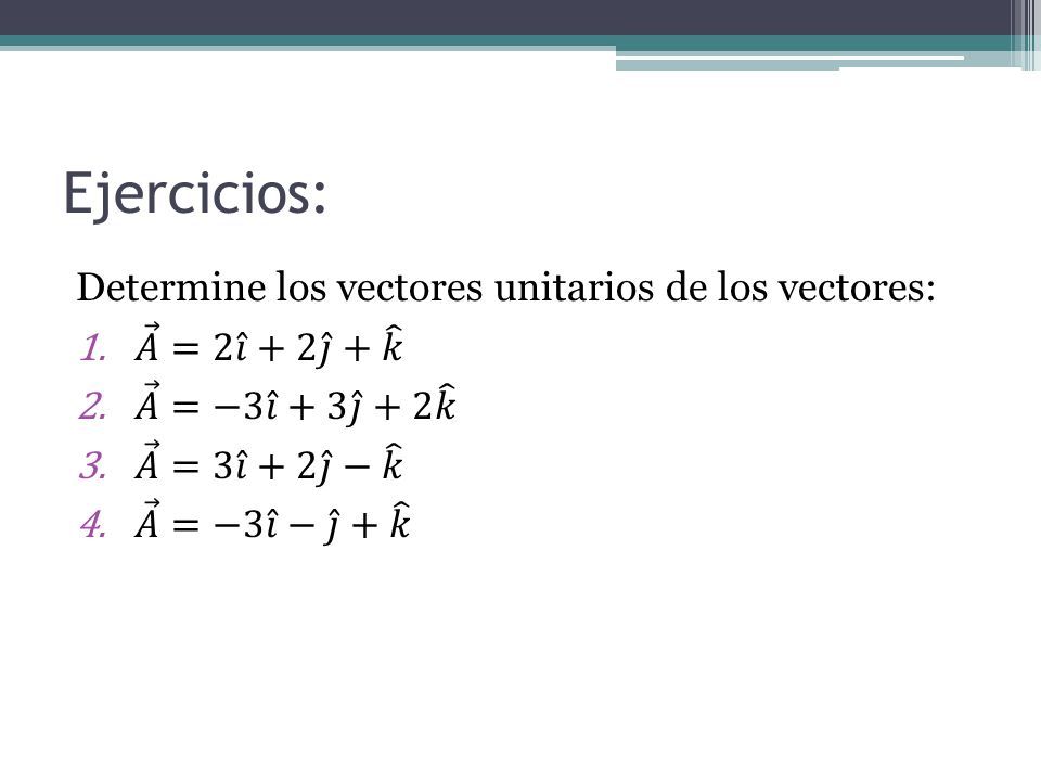Ejercicios: Determine los vectores unitarios de los vectores: