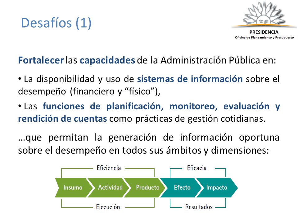 Desafíos (1) Fortalecer las capacidades de la Administración Pública en: