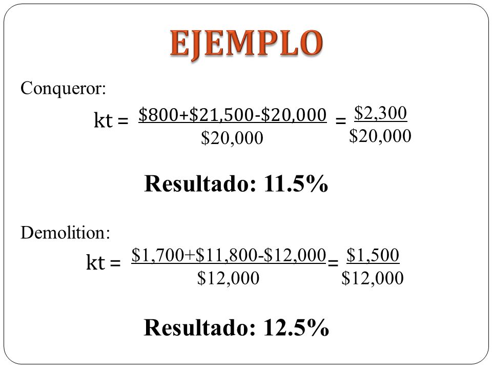 EJEMPLO Resultado: 11.5% Resultado: 12.5% kt = = kt = = Conqueror: