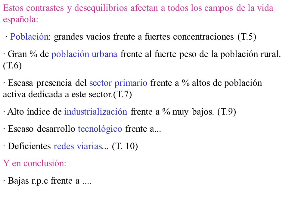 Estos contrastes y desequilibrios afectan a todos los campos de la vida española: