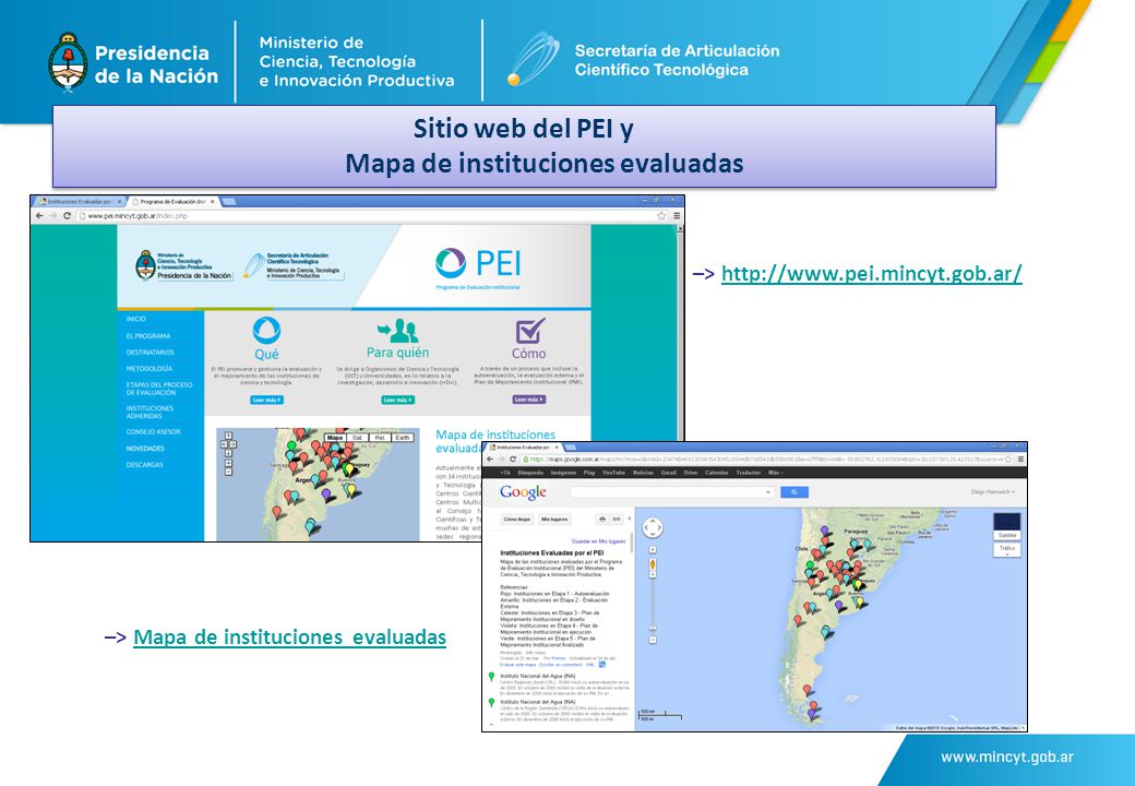 Sitio web del PEI y Mapa de instituciones evaluadas