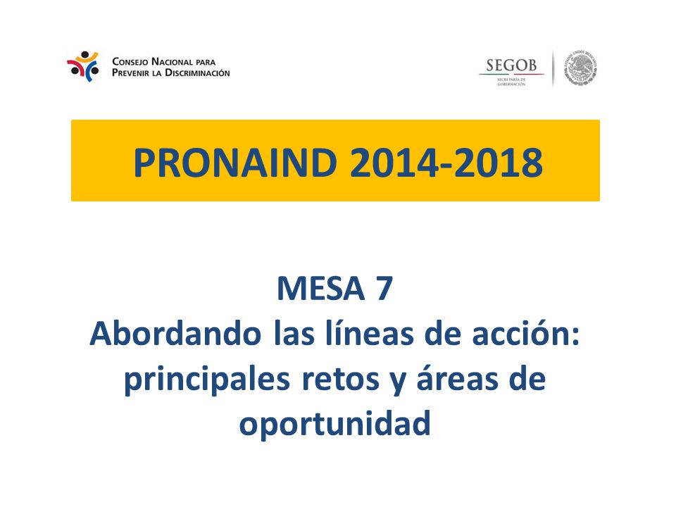 PRONAIND MESA 7 Abordando las líneas de acción: principales retos y áreas de oportunidad