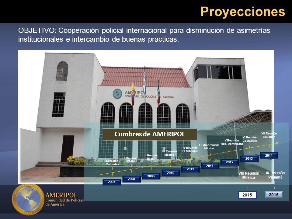 Proyecciones OBJETIVO: Cooperación policial internacional para disminución de asimetrías institucionales e intercambio de buenas practicas.