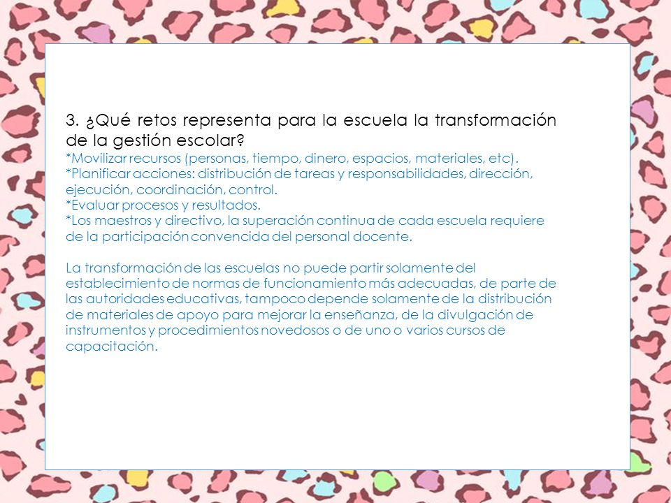 3. ¿Qué retos representa para la escuela la transformación de la gestión escolar