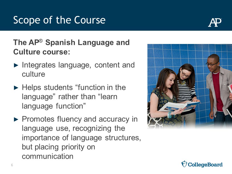 Scope of the Course The AP® Spanish Language and Culture course: