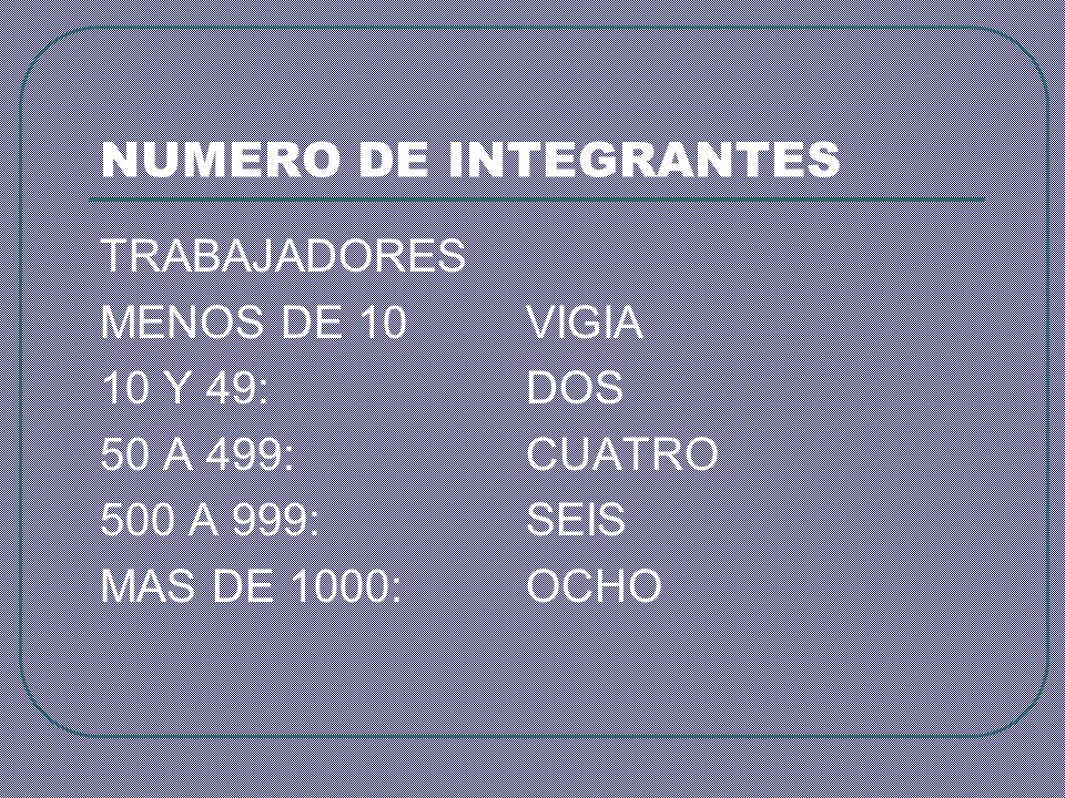 NUMERO DE INTEGRANTES TRABAJADORES MENOS DE 10 VIGIA 10 Y 49: DOS