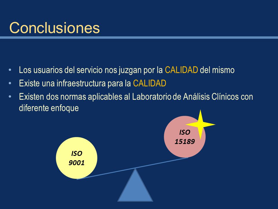 Conclusiones Los usuarios del servicio nos juzgan por la CALIDAD del mismo. Existe una infraestructura para la CALIDAD.
