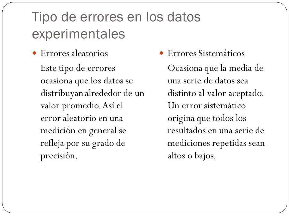 Tipo de errores en los datos experimentales