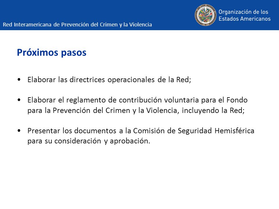 Próximos pasos Elaborar las directrices operacionales de la Red;