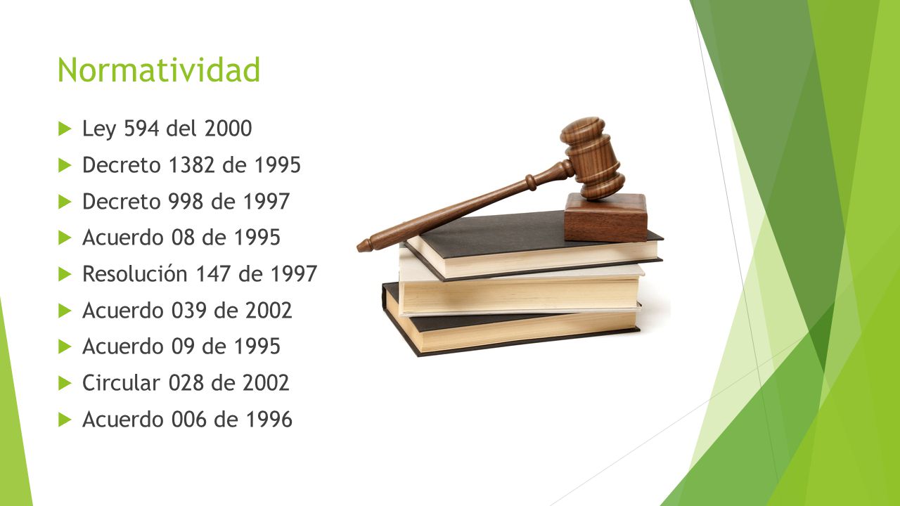 Normatividad Ley 594 del 2000 Decreto 1382 de 1995 Decreto 998 de 1997