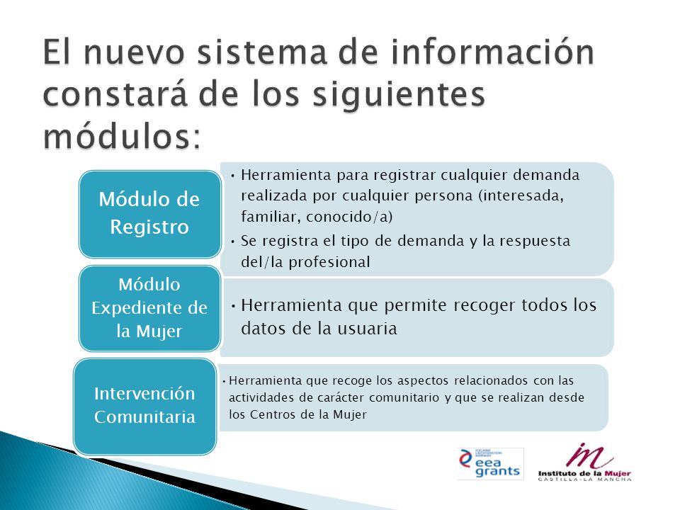 El nuevo sistema de información constará de los siguientes módulos: