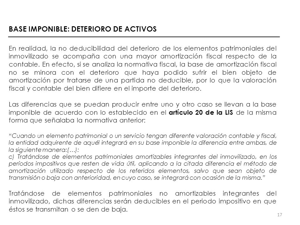 BASE IMPONIBLE: DETERIORO DE ACTIVOS