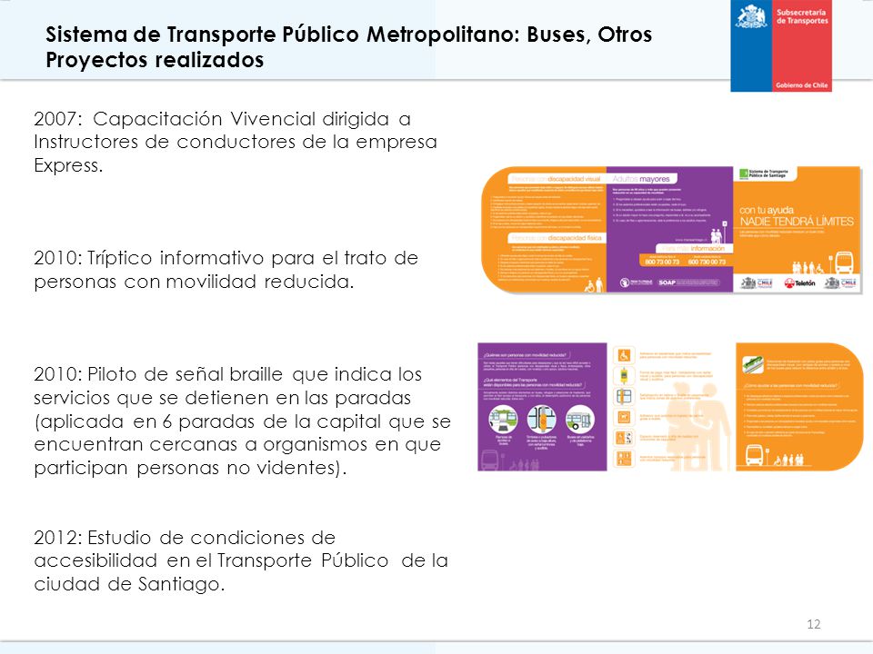 Sistema de Transporte Público Metropolitano: Buses, Otros Proyectos realizados