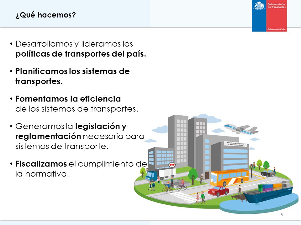 Desarrollamos y lideramos las políticas de transportes del país.