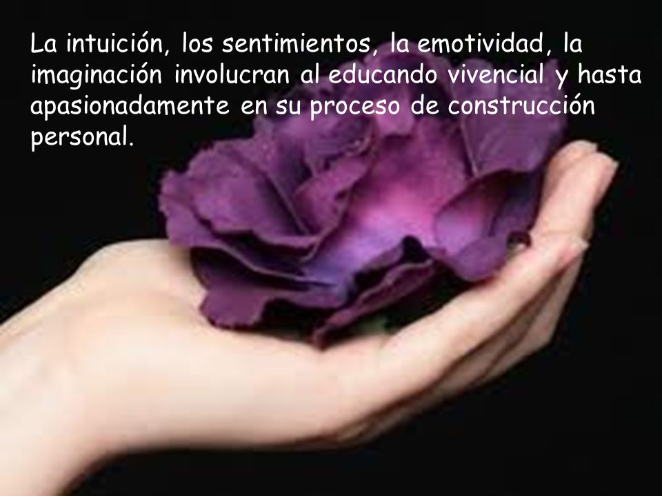 La intuición, los sentimientos, la emotividad, la imaginación involucran al educando vivencial y hasta apasionadamente en su proceso de construcción personal.