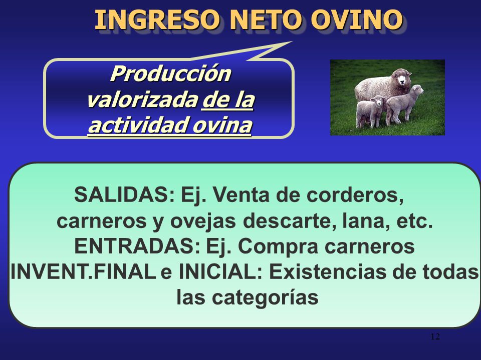INGRESO NETO OVINO Producción valorizada de la actividad ovina