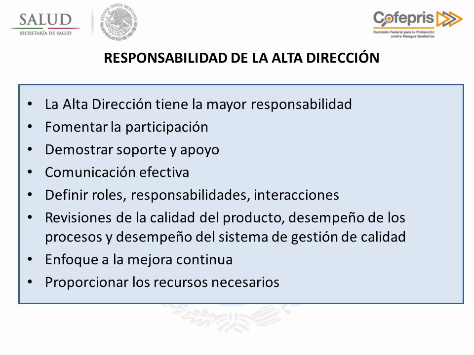 RESPONSABILIDAD DE LA ALTA DIRECCIÓN