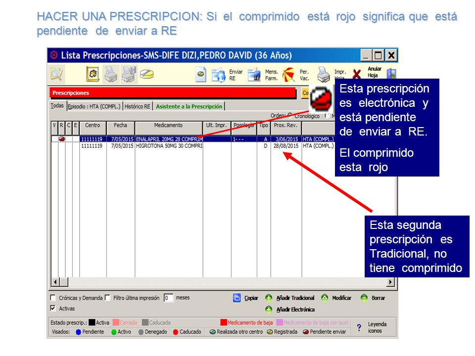 HACER UNA PRESCRIPCION: Si el comprimido está rojo significa que está