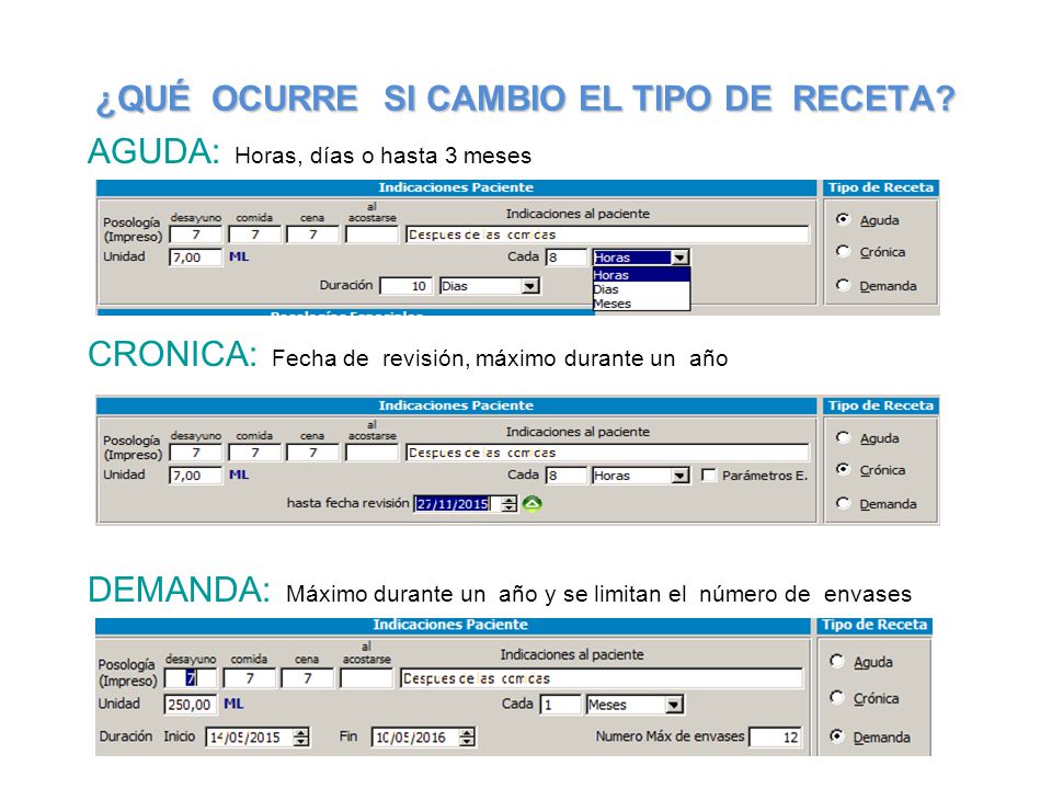 ¿QUÉ OCURRE SI CAMBIO EL TIPO DE RECETA