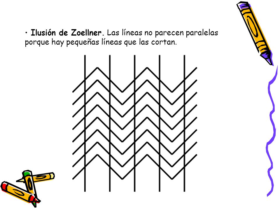 Ilusión de Zoellner. Las líneas no parecen paralelas porque hay pequeñas líneas que las cortan.