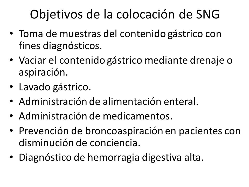 Objetivos de la colocación de SNG