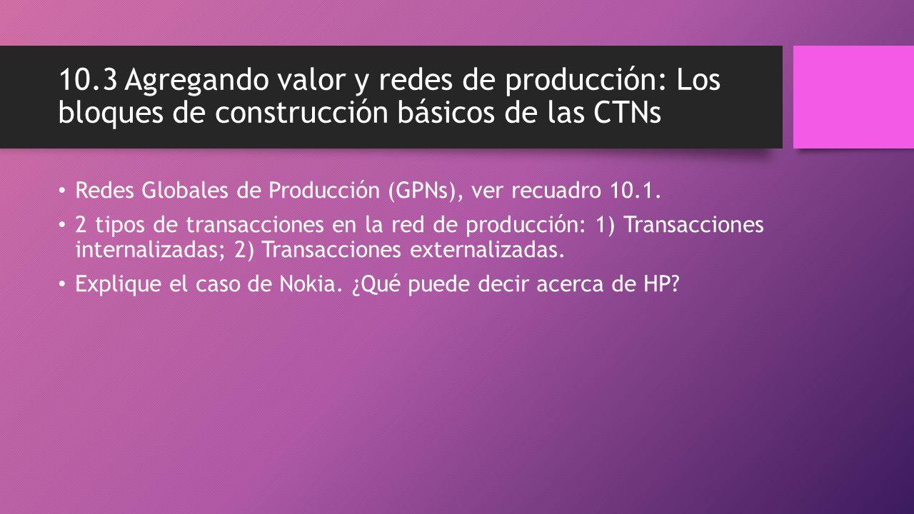 10.3 Agregando valor y redes de producción: Los bloques de construcción básicos de las CTNs
