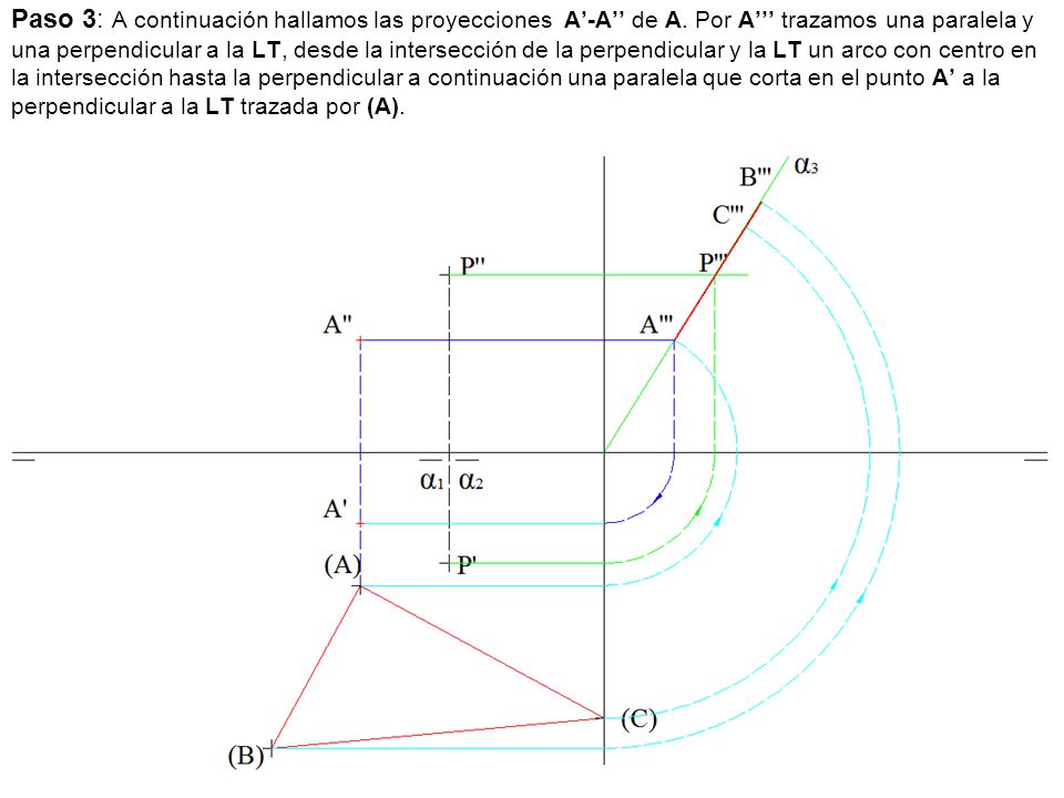 Paso 3: A continuación hallamos las proyecciones A’-A’’ de A