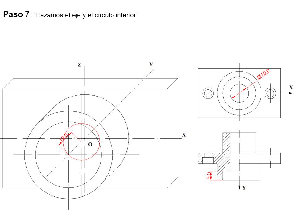 Paso 7: Trazamos el eje y el circulo interior.