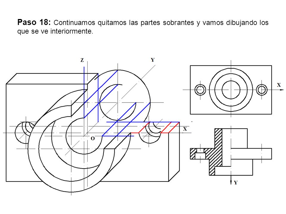Paso 18: Continuamos quitamos las partes sobrantes y vamos dibujando los que se ve interiormente.
