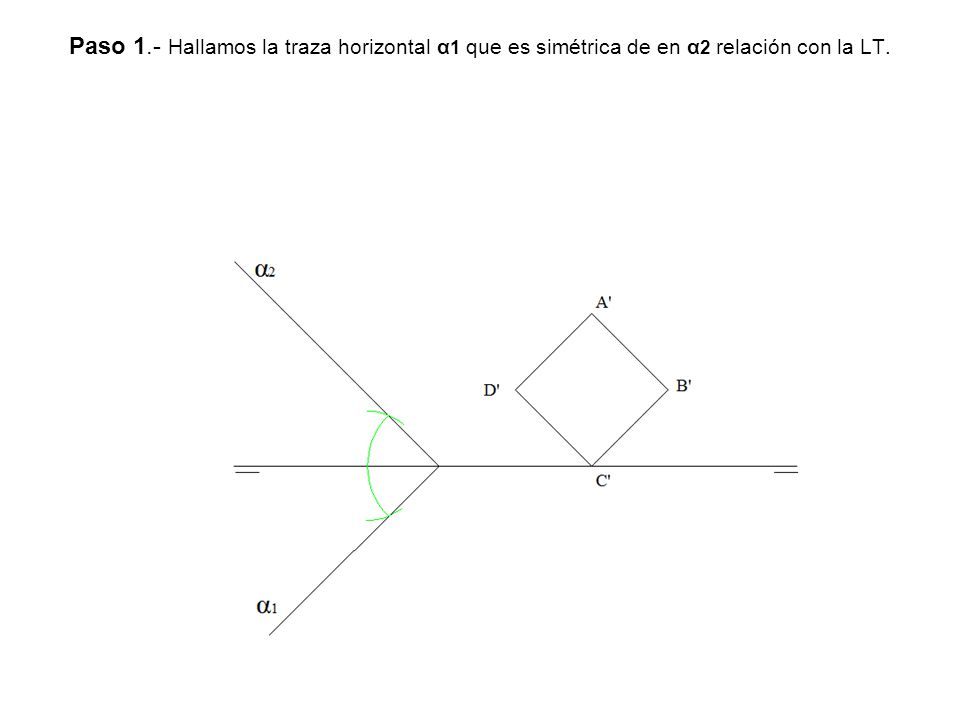 Paso 1.- Hallamos la traza horizontal α1 que es simétrica de en α2 relación con la LT.
