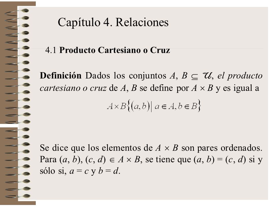 Capítulo 4. Relaciones 4.1 Producto Cartesiano o Cruz.