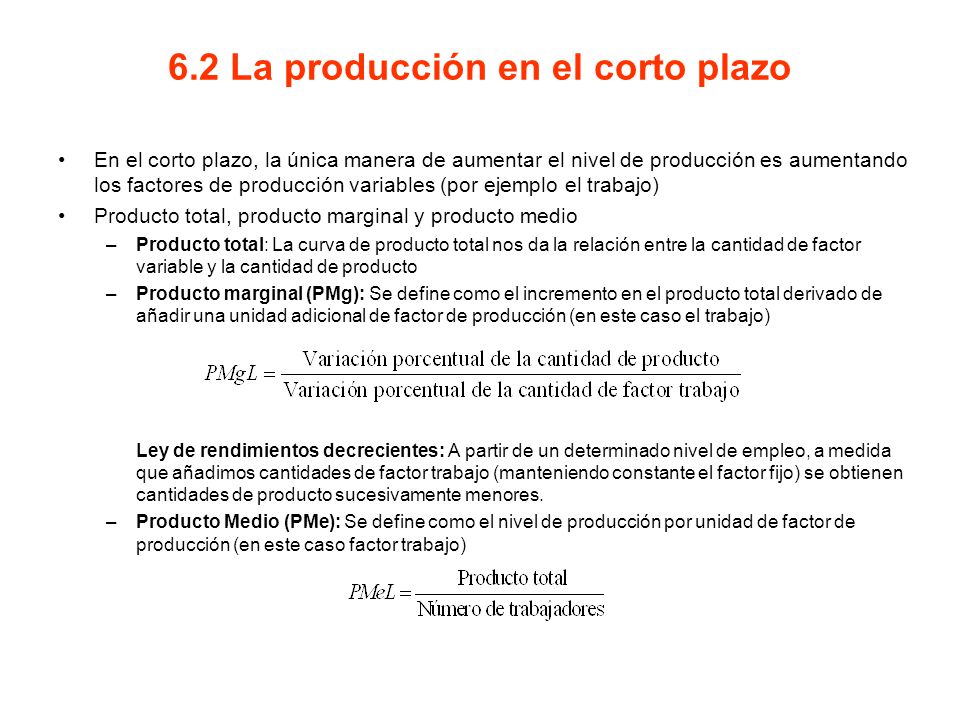 6.2 La producción en el corto plazo