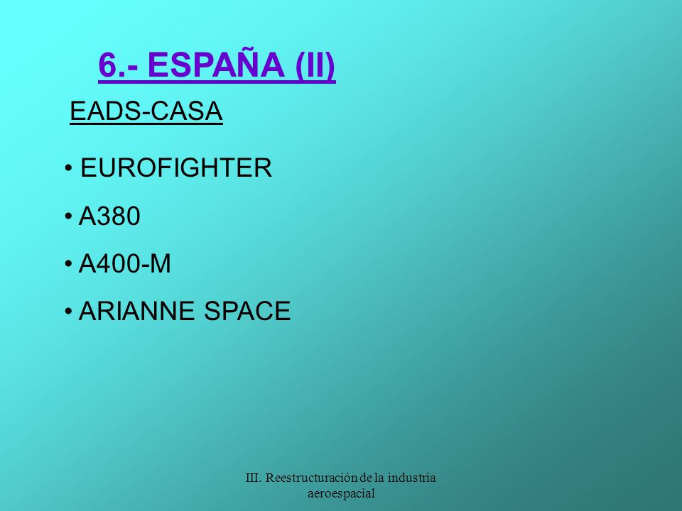 III. Reestructuración de la industria aeroespacial