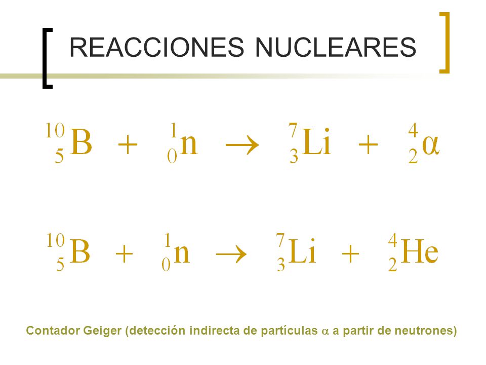 REACCIONES NUCLEARES Contador Geiger (detección indirecta de partículas  a partir de neutrones)