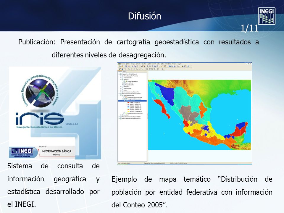 Difusión 1/11. Publicación: Presentación de cartografía geoestadística con resultados a diferentes niveles de desagregación.