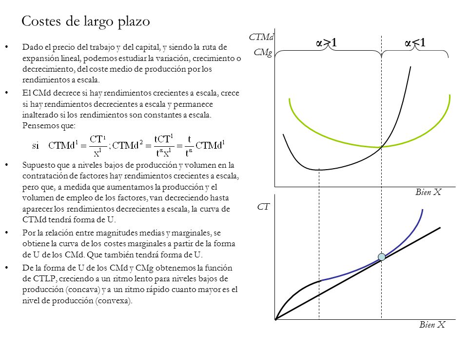 Costes de largo plazo α>1 α<1 CTMd CMg Bien X CT Bien X