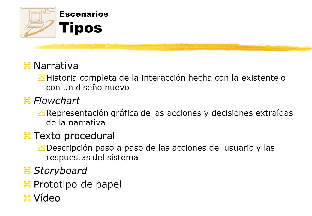 Narrativa Flowchart Texto procedural Storyboard Prototipo de papel