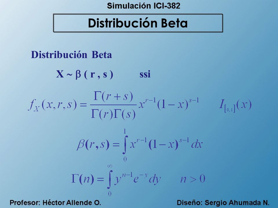 Distribución Beta Distribución Beta X   ( r , s ) ssi