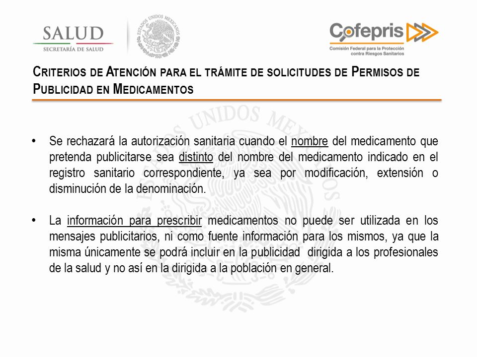 Criterios de Atención para el trámite de solicitudes de Permisos de Publicidad en Medicamentos