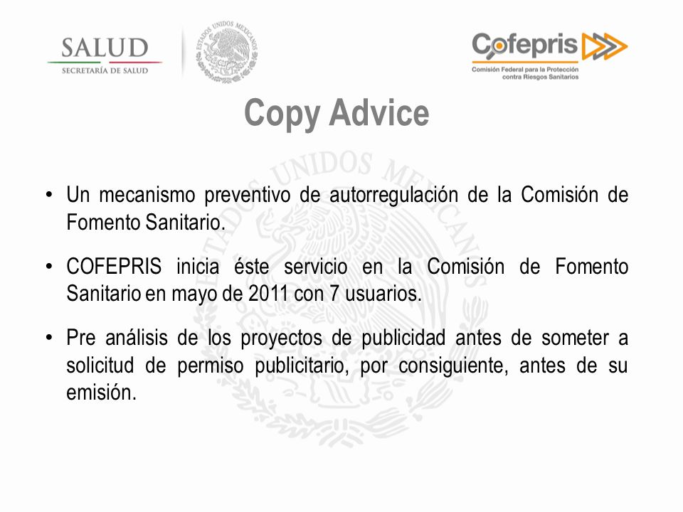 Copy Advice Un mecanismo preventivo de autorregulación de la Comisión de Fomento Sanitario.