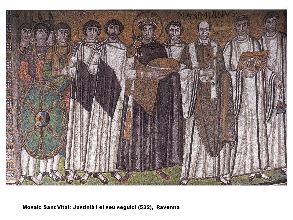 Mosaic Sant Vital: Justinià i el seu seguici (532), Ravenna