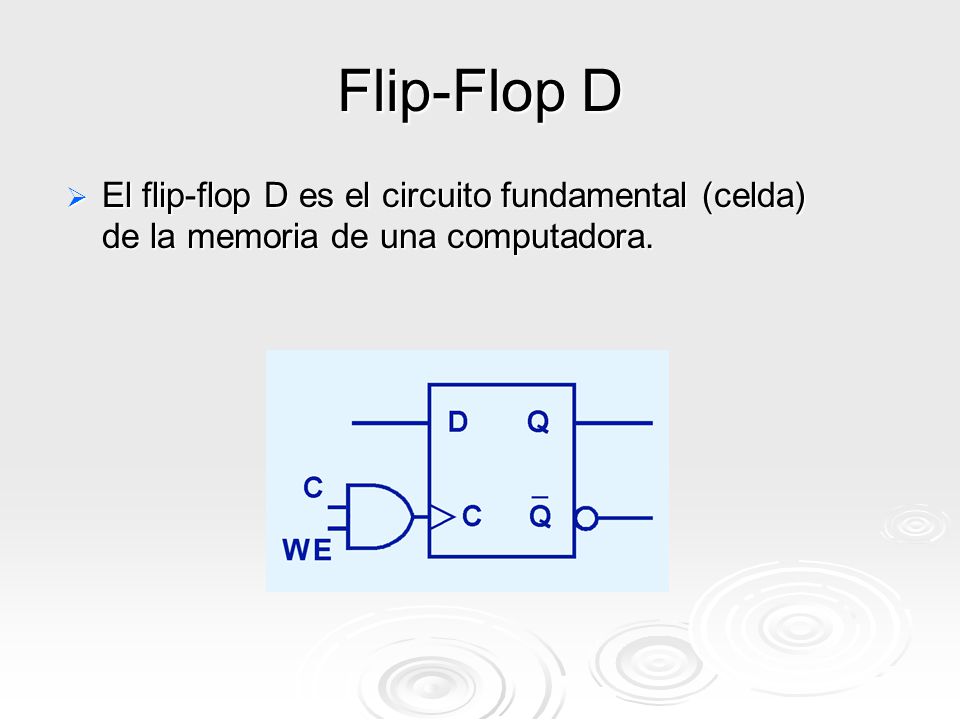 Flip-Flop D El flip-flop D es el circuito fundamental (celda) de la memoria de una computadora.